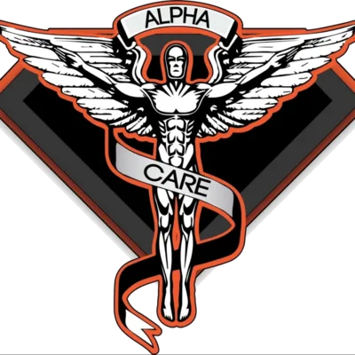 Alpha Care winged clinical care emblem