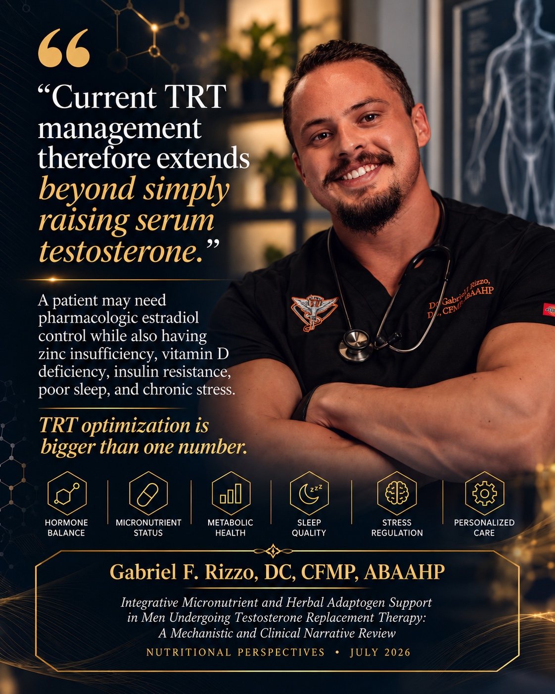 Quote from Dr. Rizzo’s published TRT paper: Current TRT management therefore extends beyond simply raising serum testosterone. TRT optimization is bigger than one number.