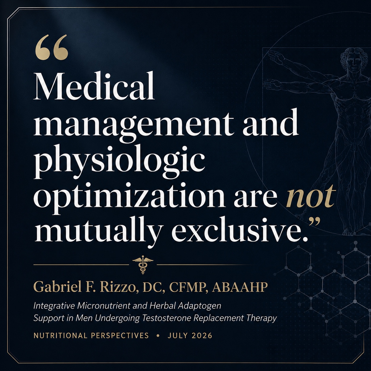 Pull-quote card from Dr. Rizzo’s published paper: Medical management and physiologic optimization are not mutually exclusive.